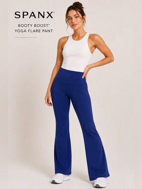 Spanx Booty Boost Yoga Flare Pant Midnight Iris Blue High Rise Size Large NWT